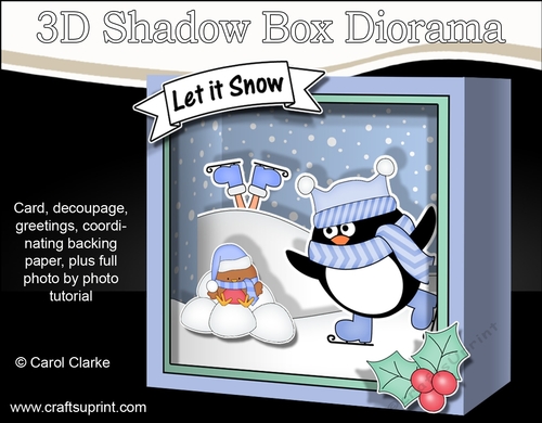 3D Christmas Diorama Shadow Box Card Mini Kit  - Penguin Pip is going Ice Skating