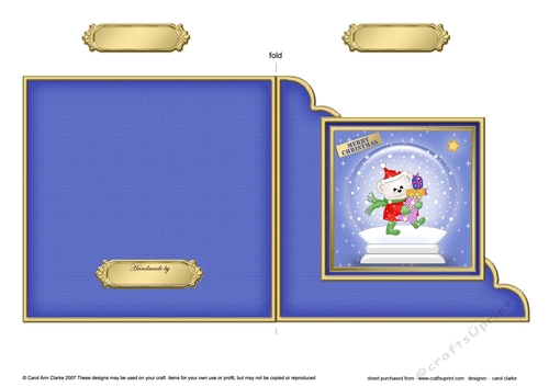 Cute Christmas Teddy Snowglobe Cut and Fold Corner Card 