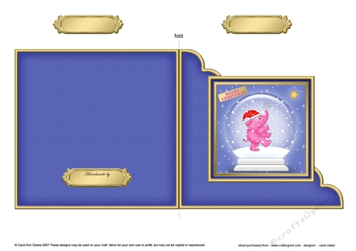 Cute Christmas Elephant Snowglobe Cut and Fold Corner Card 