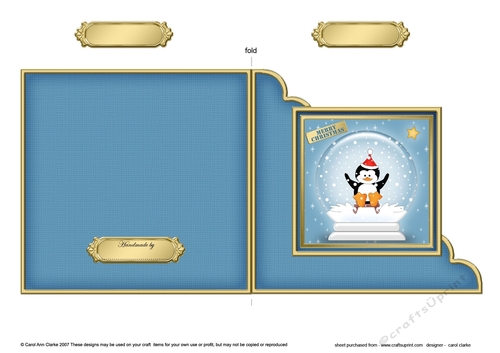Cute Christmas Penguin Snowglobe Cut and Fold Corner Card 