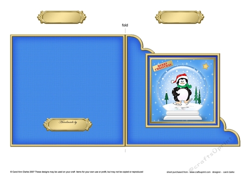 Cute Christmas Penguin Snowglobe Cut and Fold Corner Card 