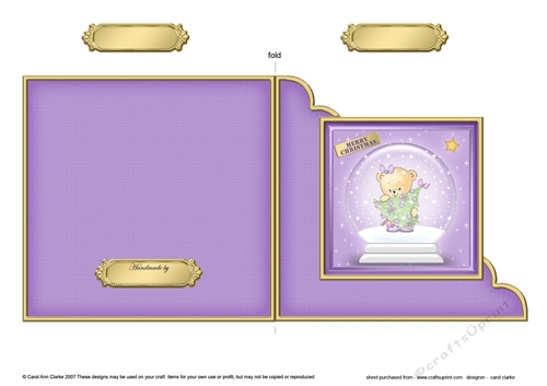 Cute Christmas Teddy Snowglobe Cut and Fold Corner Card 
