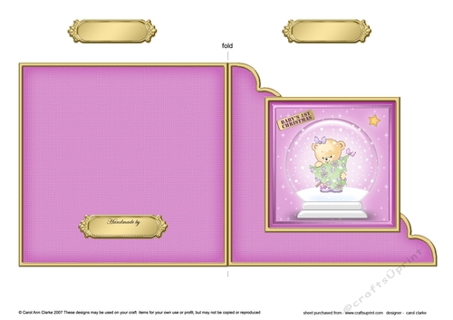 Cute Christmas Teddy Snowglobe Cut and Fold Corner Card 