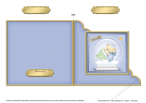 Cute Christmas Teddy Snowglobe Cut and Fold Corner Card 