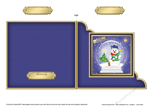 Cute Christmas Snowman Snowglobe Cut and Fold Corner Card 