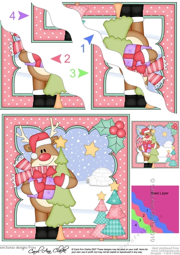 Christmas Rudolph has an Xmas Tree Wavy Corner side stacker Topper