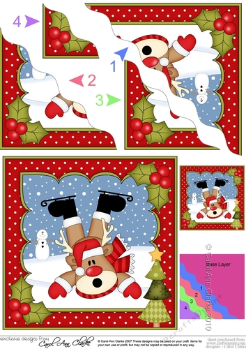 Christmas OOps Rudolph is Ice Skating Wavy Corner side stacker Topper