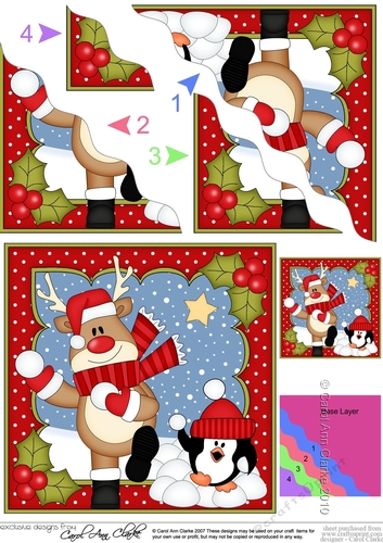 Christmas Rudolph & Pip Penguin are having a Snowball Fight Wavy Corner side stacker Topper