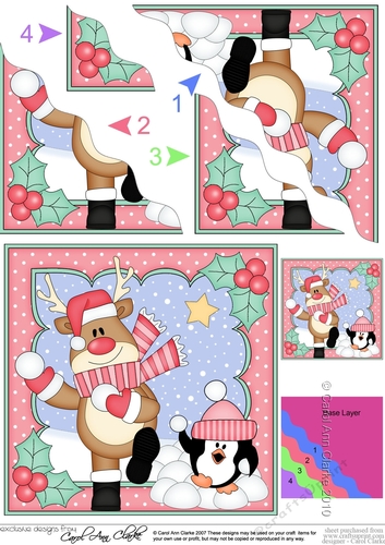Christmas Rudolph & Pip Penguin are having a Snowball Fight Wavy Corner side stacker Topper