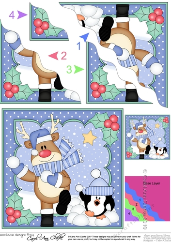 Christmas Rudolph & Pip Penguin are having a Snowball Fight Wavy Corner side stacker Topper