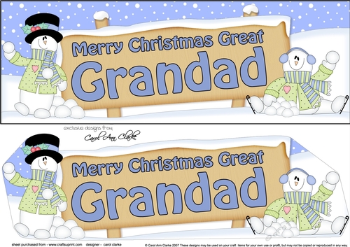 large DL Merry Christmas GREAT GRANDAD with Snowman 3D decoupage
