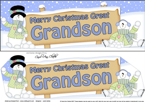 large DL Merry Christmas GREAT GRANDSON with Snowman 3D decoupage