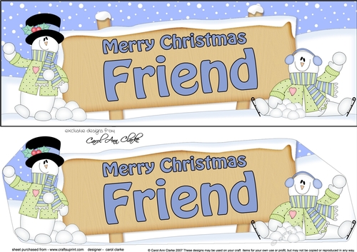 large DL Merry Christmas FRIEND with Snowman 3D decoupage