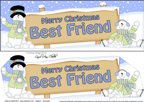 large DL Merry Christmas BEST FRIEND with Snowman 3D decoupage