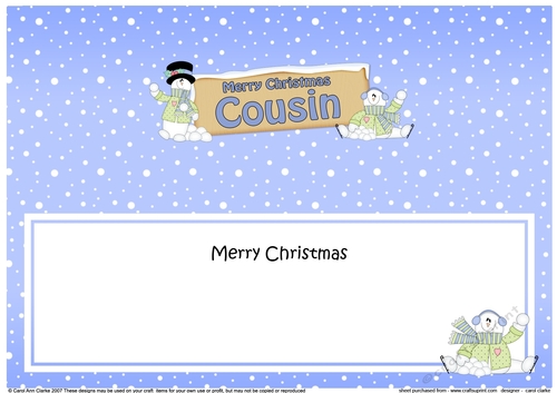 large DL Merry Christmas COUSIN with Snowman insert
