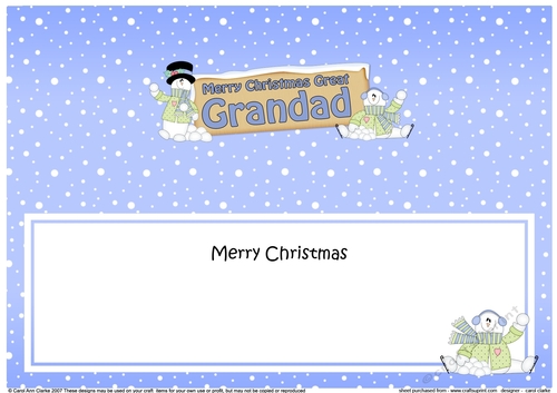 large DL Merry Christmas GREAT GRANDAD with Snowman insert