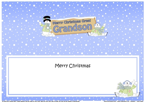 large DL Merry Christmas GREAT GRANDSON with Snowman insert