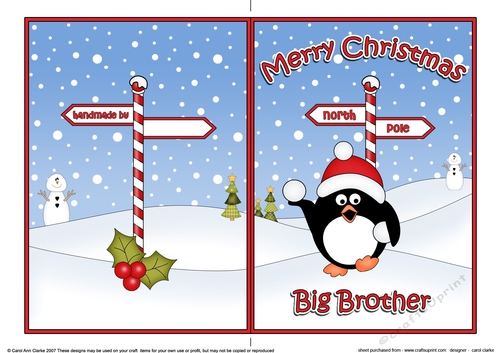 5 x 7 Quick Cut and Fold Card - Merry Christmas BIG BROTHER with Pip Penguin