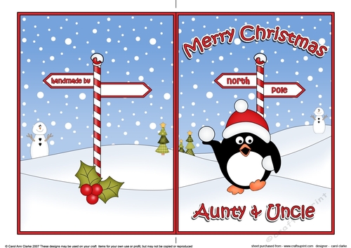 5 x 7 Quick Cut and Fold Card - Merry Christmas AUNTY & UNCLE with Pip Penguin