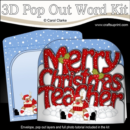 3D Pop Out Christmas Word Card Kit - Merry Christmas Teacher