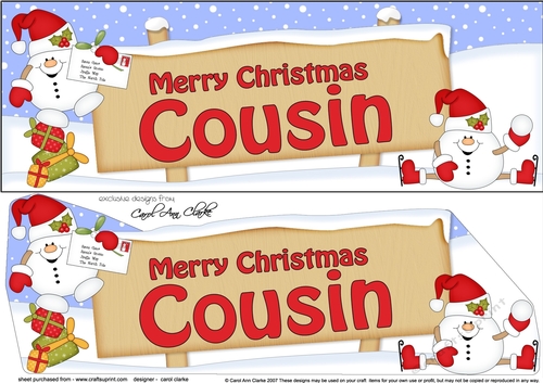 large DL Merry Christmas COUSIN with Snowball Sam 3D decoupage