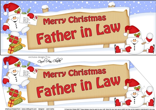large DL Merry Christmas FATHER IN LAW with Snowball Sam 3D decoupage