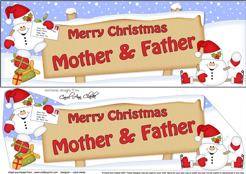 large DL Merry Christmas MOTHER & FATHER with Snowball Sam 3D decoupage