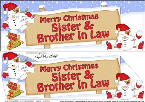 large DL Merry Christmas SISTER & BROTHER IN LAW with Snowball Sam 3D decoupage