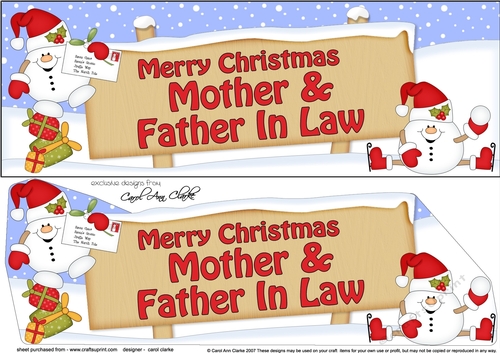 large DL Merry Christmas MOTHER & FATHER IN LAW with Snowball Sam 3D decoupage