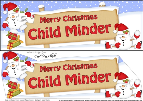 large DL Merry Christmas CHILD MINDER with Snowball Sam 3D decoupage