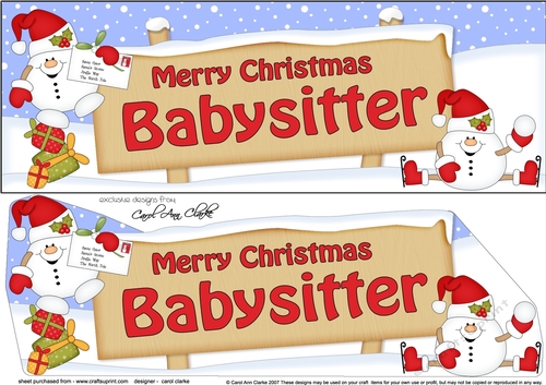 large DL Merry Christmas BABYSITTER with Snowball Sam 3D decoupage