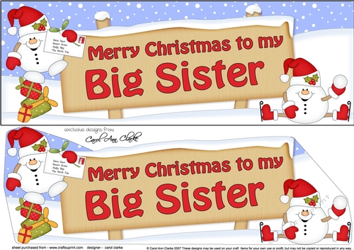 large DL Merry Christmas to my BIG SISTER with Snowball Sam 3D decoupage