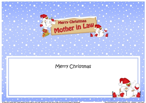 large DL Merry Christmas MOTHER IN LAW Snowball Sam insert