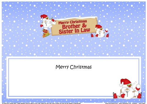 large DL Merry Christmas BROTHER & SISTER IN LAW Snowball Sam insert