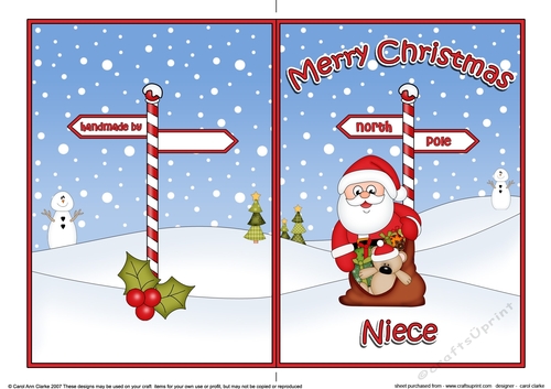 5 x 7 Quick Cut and Fold Card - Merry Christmas NIECE with Santa