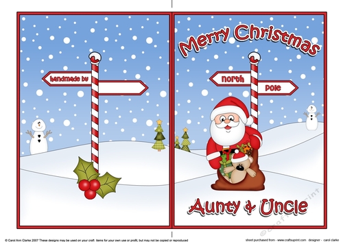 5 x 7 Quick Cut and Fold Card - Merry Christmas AUNTY & UNCLE with Santa