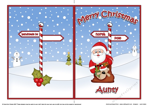 5 x 7 Quick Cut and Fold Card - Merry Christmas AUNTY with Santa