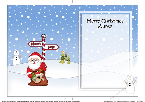 5 x 7 matching insert -  Merry Christmas AUNTY with Santa