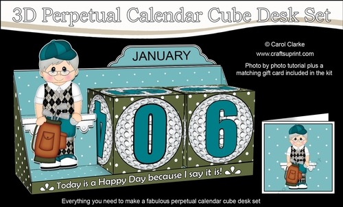 3D Everlasting Perpetual Calendar Desk Set Kit - Golf Old Man