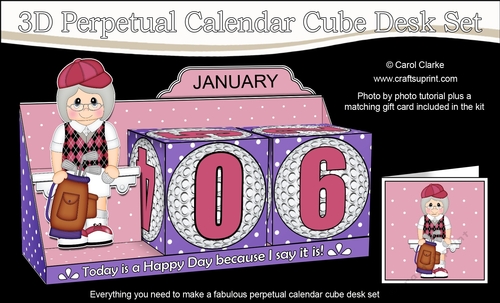 3D Everlasting Perpetual Calendar Desk Set Kit - Golf Old Lady