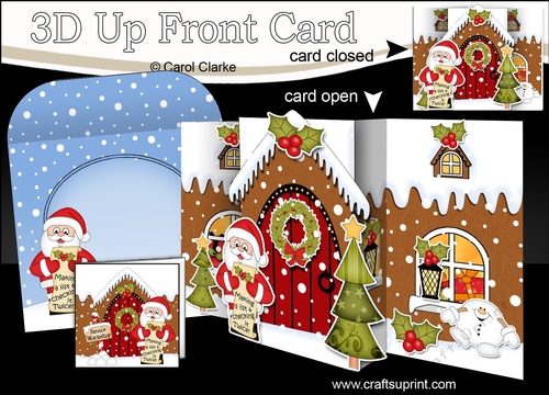 3D Up Front Card Kit -  Santa is at the Christmas Gingerbread House