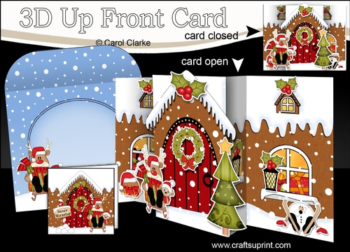 3D Up Front Card Kit -  Rudolph is at the Christmas Gingerbread House