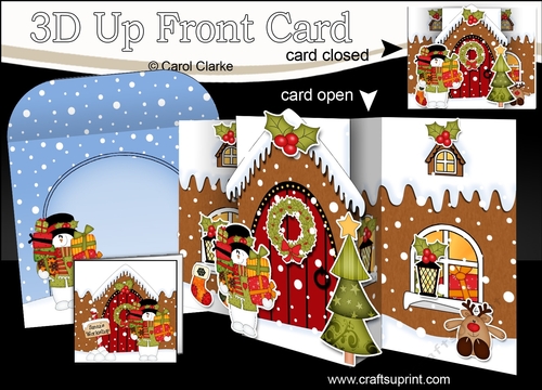 3D Up Front Card Kit -  Snowman Rio is at the Christmas Gingerbread House