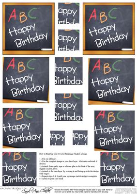 Happy Birthday!! Blackboard Twisted Pyramage Sheet