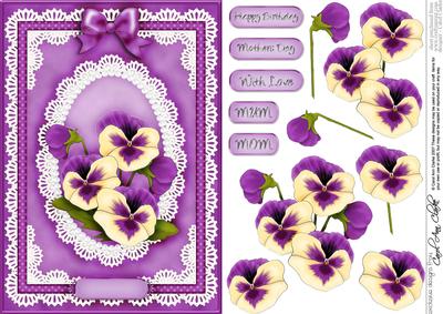 A5 Pansy, Lace and Pearls Quick Card with 3D Decoupage