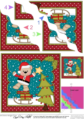 Christmas Livvy Bear adds the Star to the Xmas Tree Wavy Corner side stacker Topper