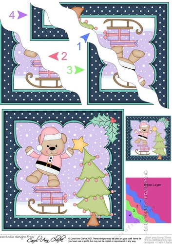 Christmas Livvy Bear adds the Star to the Xmas Tree Wavy Corner side stacker Topper