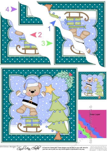 Christmas Livvy Bear adds the Star to the Xmas Tree Wavy Corner side stacker Topper