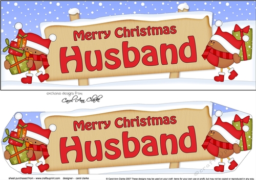 Large DL Merry Christmas HUSBAND with Robins 3D decoupage