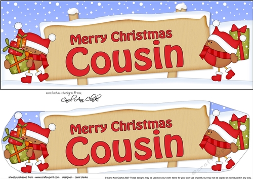 Large DL Merry Christmas COUSIN with Robins 3D decoupage